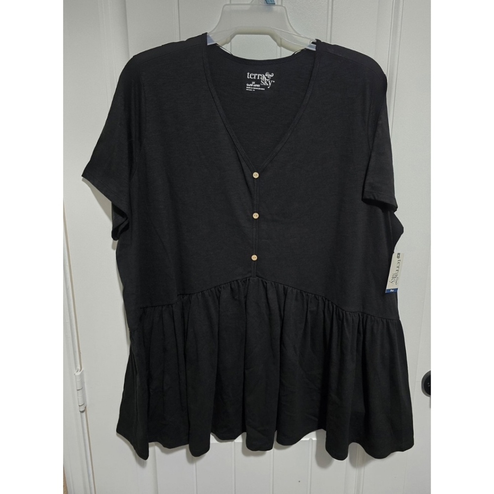 Terra & Sky Womens 3X 24W 26W Black Top Shirt NwT New